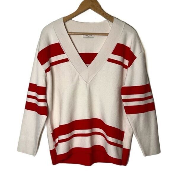 Sandro Paris Oversized Pullover Stripe V-Neck Sweater - Picture 2 of 8